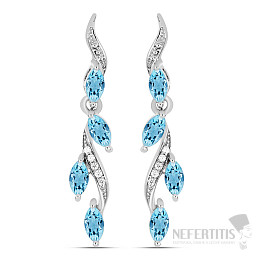 Náušnice strieborné s brúsenými Blue Sky topazy a zirkónmi Ag 925 022211 BT