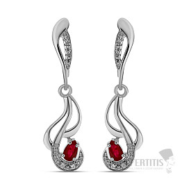 Silver earrings with cut rubies and zircons Ag 925 029264 RB