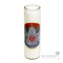 Eine große Kerze im Glas Liebesengel mit Herz mit dem Duft von Myrrhe und Weihrauch