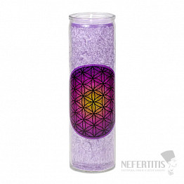 Duftkerze im Glas mit dem Duft von Lavendel, Mandarine und Vanille Blume des Lebens lila