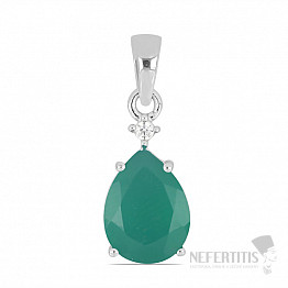 Tropfenförmiger Silberanhänger mit grünem Achat und Zirkon Ag 925 015649 GA