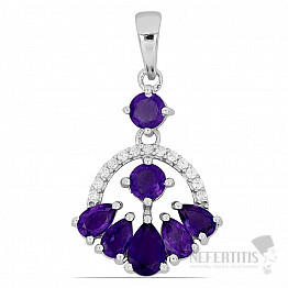 Silberanhänger mit afrikanischem Amethyst und Zirkonen Ag 925 020118 AFAM