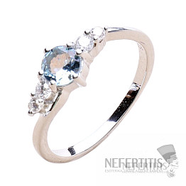 Prsten stříbrný s broušeným akvamarínem a zirkony Ag 925 011580 AQ