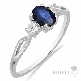 Prsten stříbrný s broušeným modrým safírem a velkými zirkony Ag 925 012108 BS