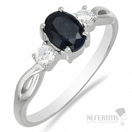 Prsten stříbrný s broušeným černým safírem a velkými zirkony Ag 925 012108 BLS