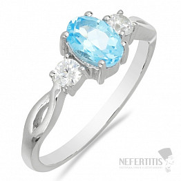 Prsten stříbrný s Blue Sky topazem a velkými zirkony Ag 925 012108 BT