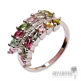 Prsten stříbrný s broušenými vícebarevnými turmalíny a zirkony Ag 925 014779 MT