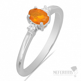 Silberring mit orangefarbenem Opal und Zirkonen Ag 925 015001 OROP