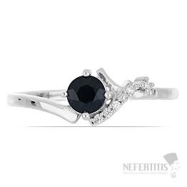 Prsten stříbrný s broušeným černým safírem a zirkony Ag 925 015092 BLS
