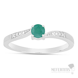 Silver ring with cut emerald and zircons Ag 925 015992 EM