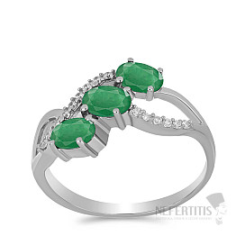 Silberring mit geschliffenen Smaragden und Zirkonen Ag 925 016803 EM