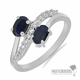 Prsten stříbrný s modrým safírem a zirkony Ag 925 026069 SAF