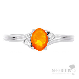 Prsteň strieborný s oranžovým opálom a zirkónmi Ag 925 026295 OROP