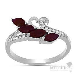 Silberring mit geschliffenem Rubin und Zirkonen Ag 925 026347 RB