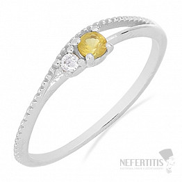 Prsten stříbrný s broušeným žlutým safírem a zirkonem Ag 925 031121 YS