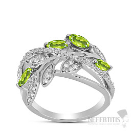 Silberring mit geschliffenem Olivin und Zirkonen Ag 925 065681 PD