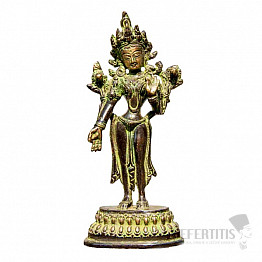 Feng Shui Statuette der Göttin Grüne Tara stehend Messing 16 cm