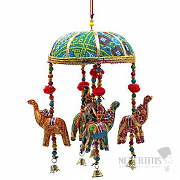 Feng Shui dekorace závěsná 5 slonů se zvonečky