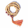Japa Mala náhrdelník z dřevěných korálků, thulitu a růženínu