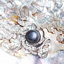 Přívěsek stříbrný s černou perlou a zirkony Ag 925 09711 BP