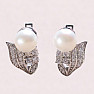 Náušnice stříbrné s bílou perlou a zirkony Ag 925 08428 WP