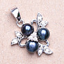 Přívěsek stříbrný s černými perlami a zirkony Ag 925 014563 BP