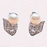 Náušnice stříbrné s růžovou perlou a zirkony Ag 925 08428 PP