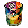 Svícen sklo se symboly čaker na čajové a votivní svíčky